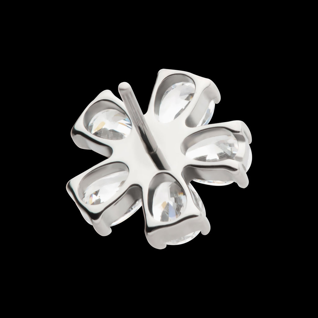 Prong Set CZ Gem 5-Petal Flower Flatback Stud Earring / Nosering - CZ in Titanium