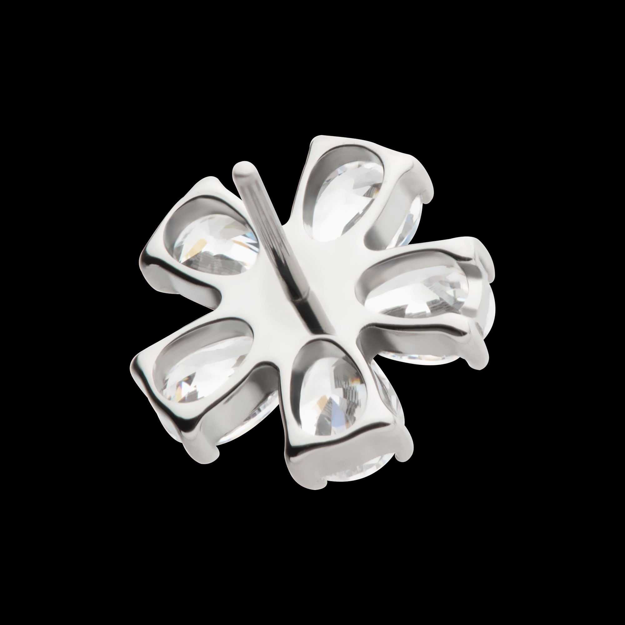 Prong Set CZ Gem 5-Petal Flower Flatback Stud Earring / Nosering - CZ in Titanium