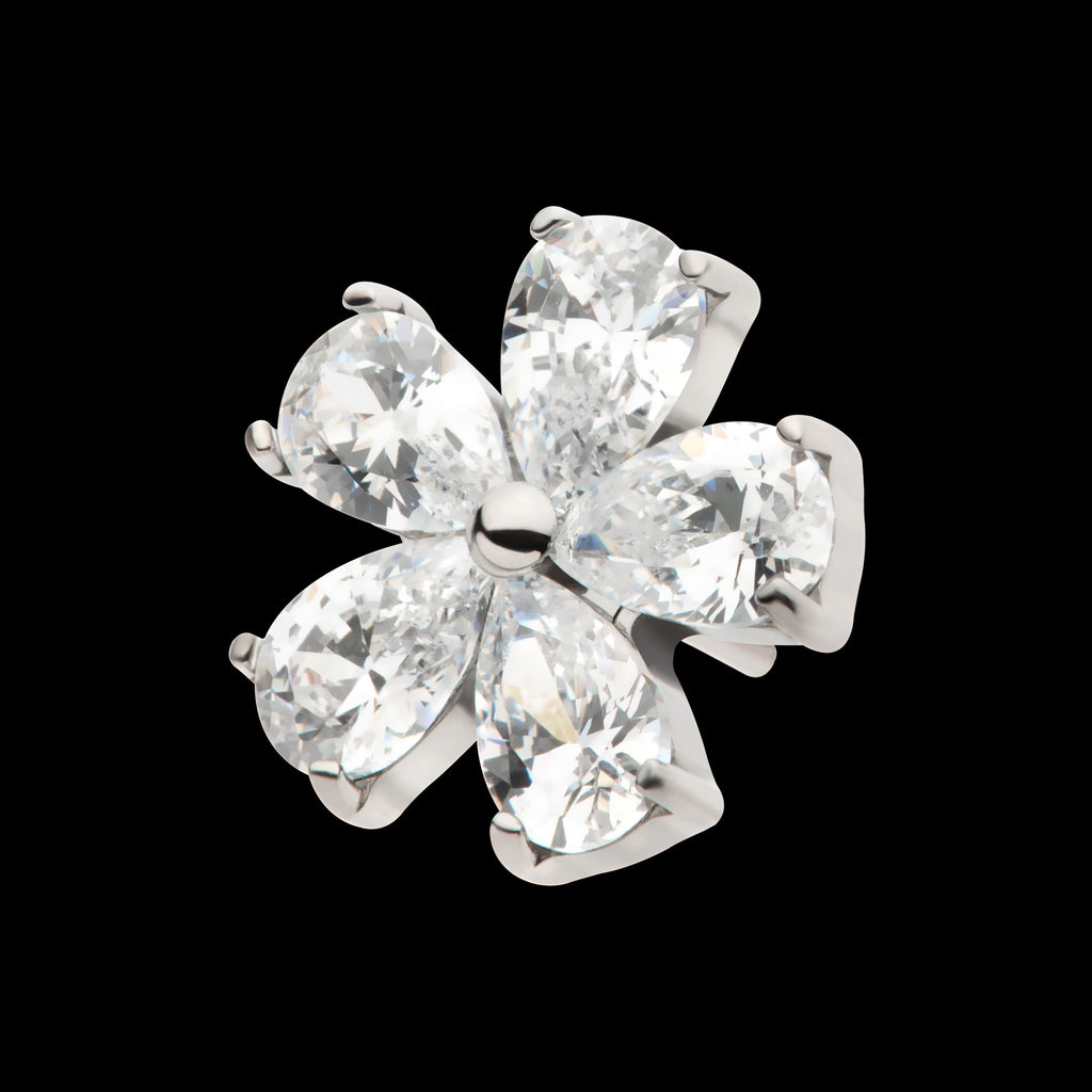 Prong Set CZ Gem 5-Petal Flower Flatback Stud Earring / Nosering - CZ in Titanium
