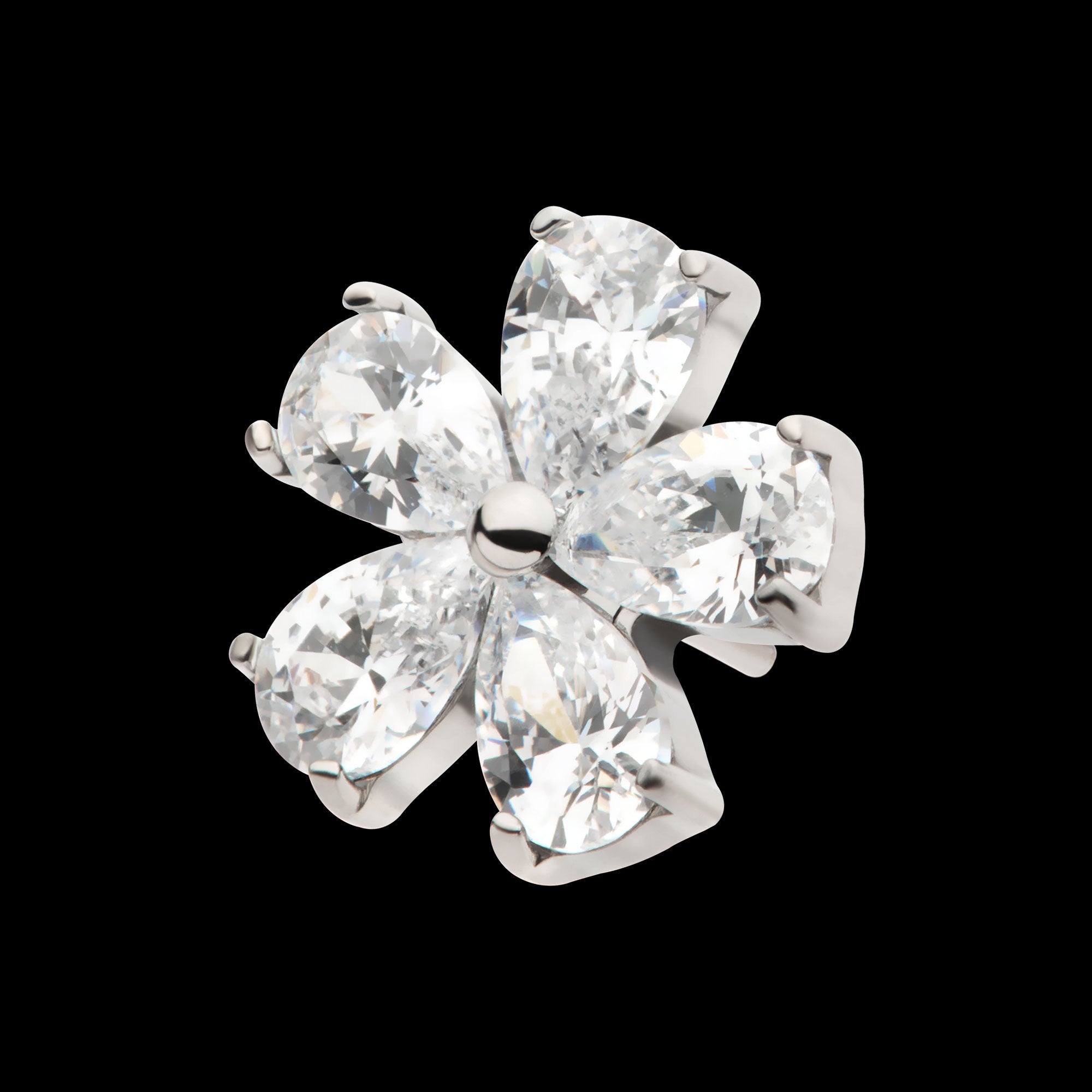 Prong Set CZ Gem 5-Petal Flower Flatback Stud Earring / Nosering - CZ in Titanium