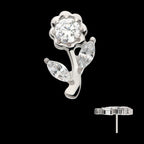 Prong Set Round & Marquise CZ Gem Rose Flower Flatback Stud Earring / Nosering - CZ in Titanium