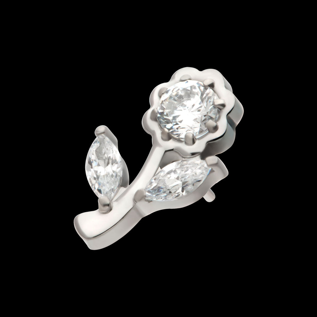 Prong Set Round & Marquise CZ Gem Rose Flower Flatback Stud Earring / Nosering - CZ in Titanium