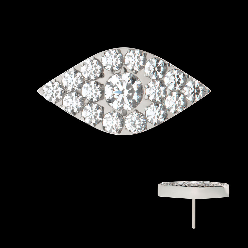 Pave Set Full Clear Round CZ Gem Evil Eye Flatback Stud Earring / Nosering - CZ in Titanium