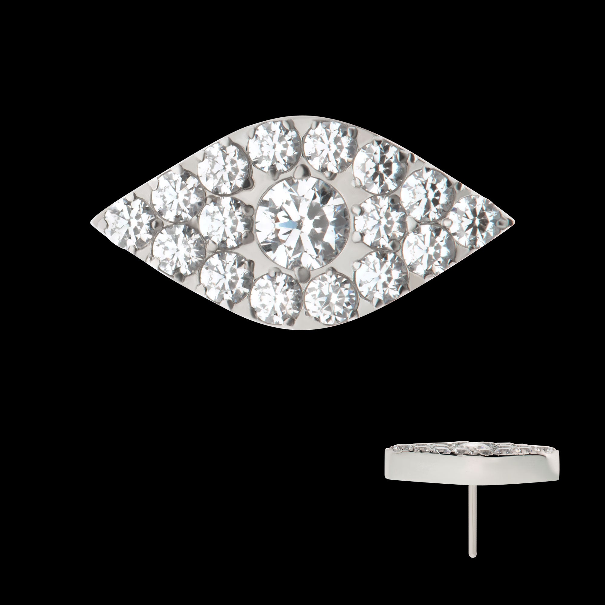 Pave Set Full Clear Round CZ Gem Evil Eye Flatback Stud Earring / Nosering - CZ in Titanium