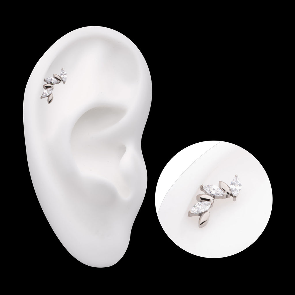 Oscillating Marquise CZ Gem 6-Cluster Flatback Stud Earring / Nosering - CZ in Titanium
