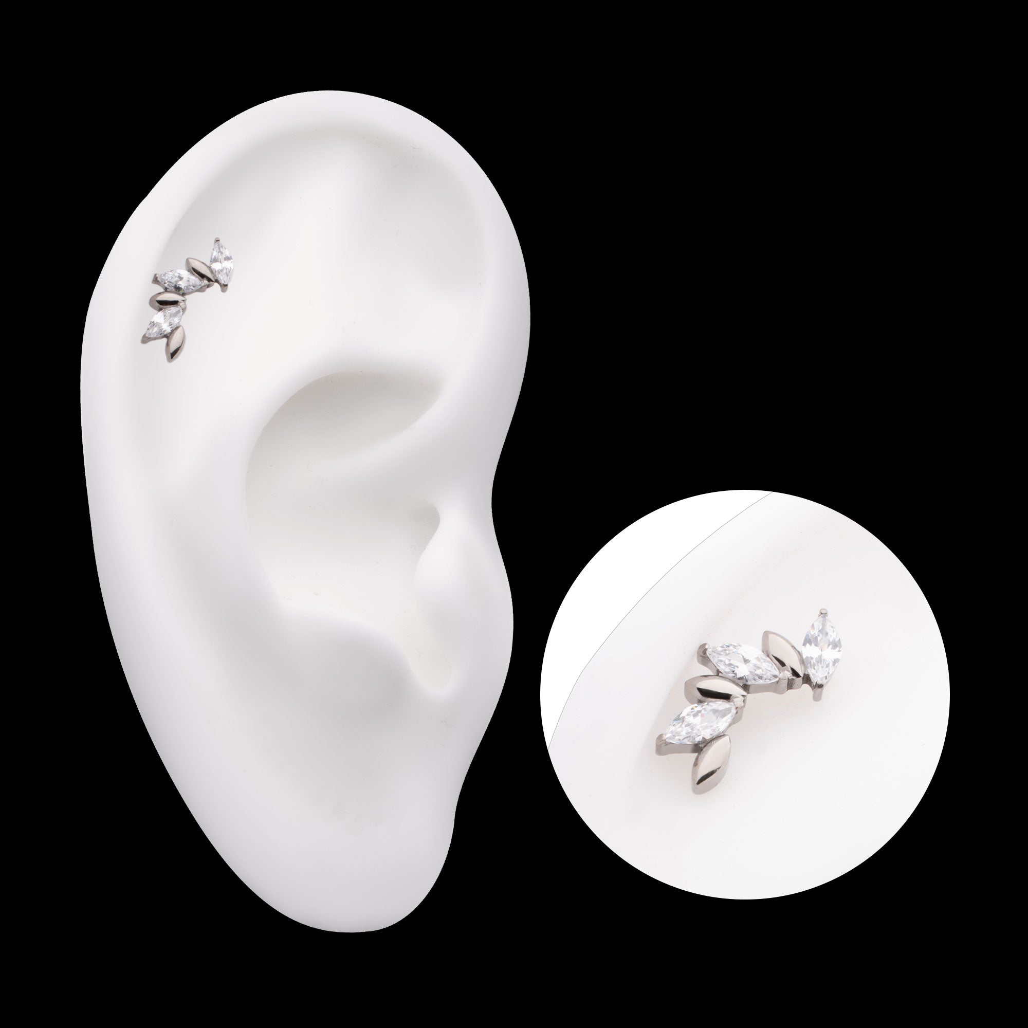 Oscillating Marquise CZ Gem 6-Cluster Flatback Stud Earring / Nosering - CZ in Titanium
