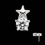 Star with Prong Set Round CZ Flatback Stud Earring / Nosering - CZ in Titanium