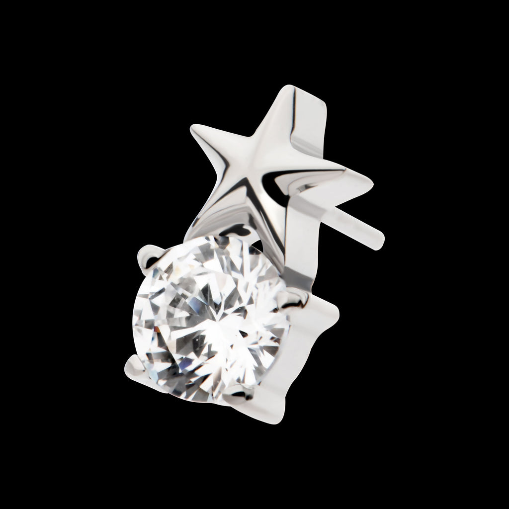 Star with Prong Set Round CZ Flatback Stud Earring / Nosering - CZ in Titanium