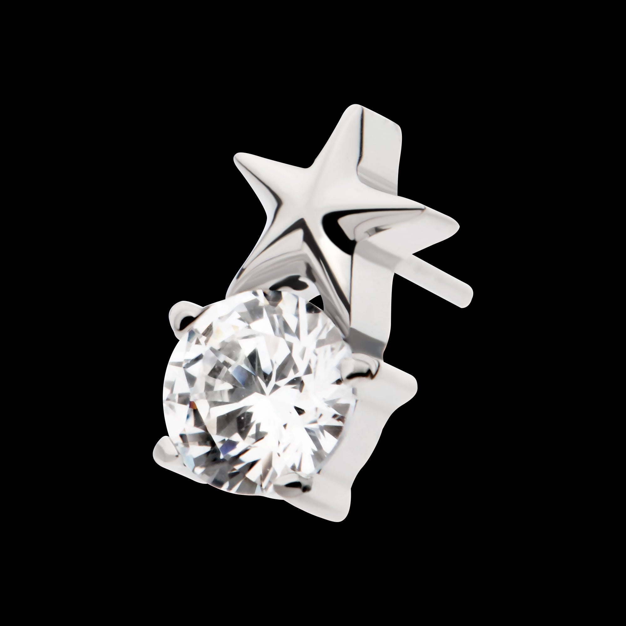 Star with Prong Set Round CZ Flatback Stud Earring / Nosering - CZ in Titanium