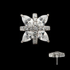 Paved CZ Cross with Pronged Marquise CZ Flower Flatback Stud Earring / Nosering - CZ in Titanium