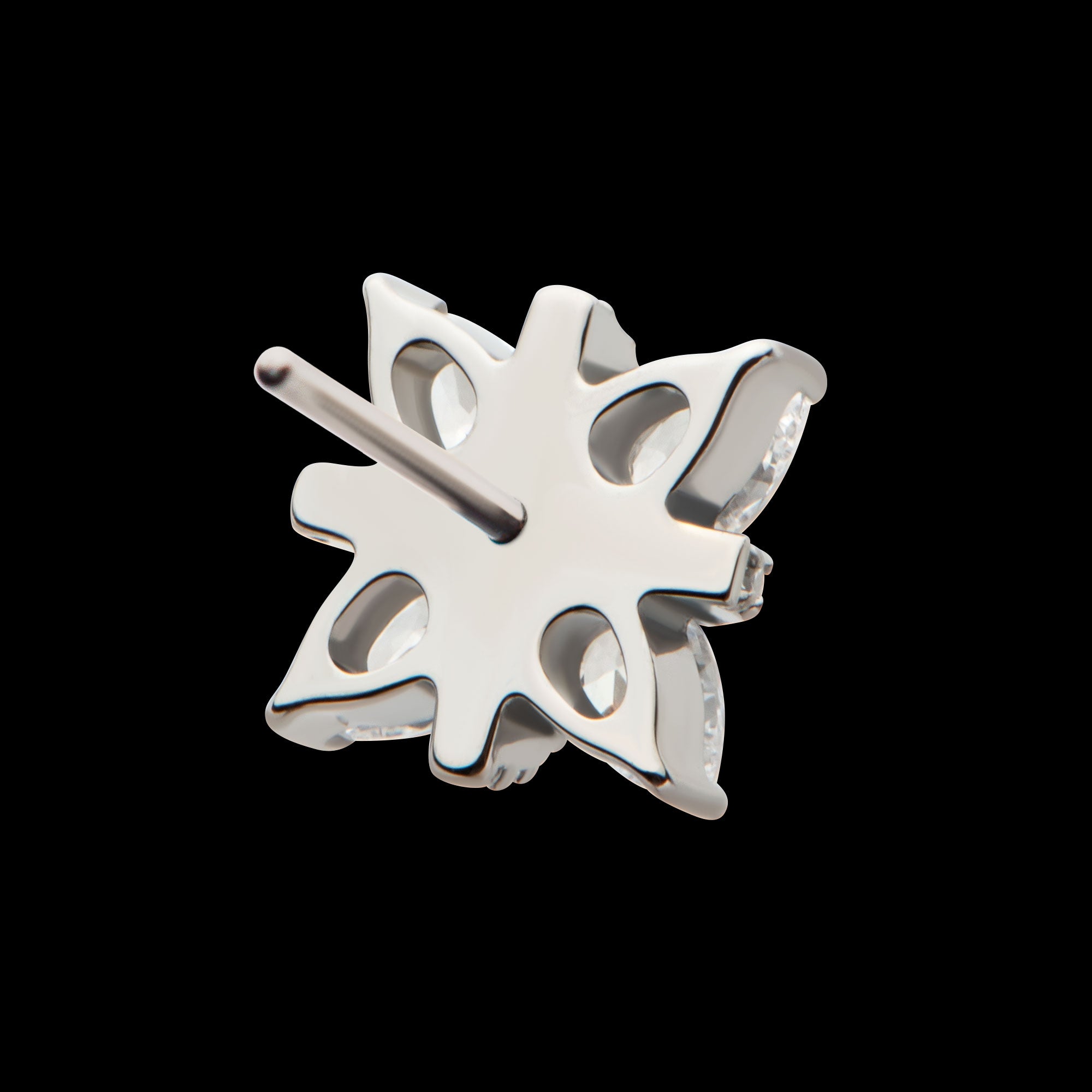 Paved CZ Cross with Pronged Marquise CZ Flower Flatback Stud Earring / Nosering - CZ in Titanium