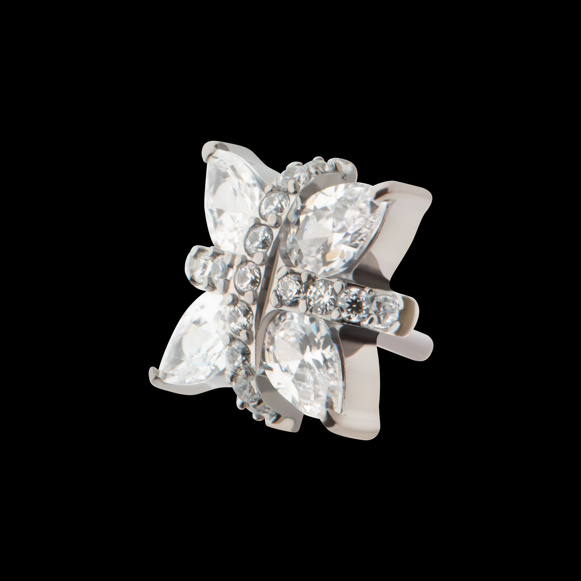 Paved CZ Cross with Pronged Marquise CZ Flower Flatback Stud Earring / Nosering - CZ in Titanium