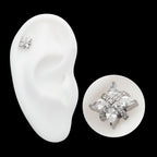 Paved CZ Cross with Pronged Marquise CZ Flower Flatback Stud Earring / Nosering - CZ in Titanium