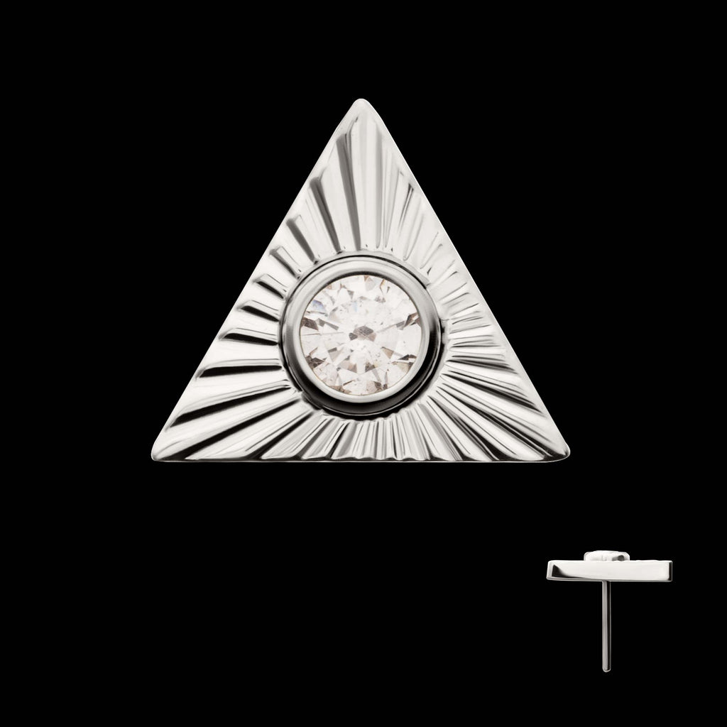 Corrugated Triangle with Bezel Gem Flatback Stud Earring / Nosering - Gem in Titanium