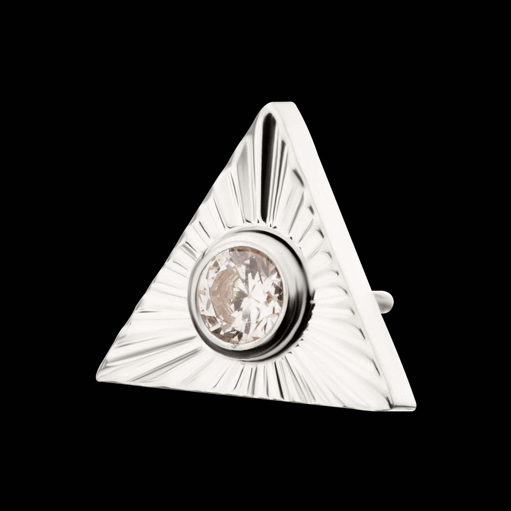 Corrugated Triangle with Bezel Gem Flatback Stud Earring / Nosering - Gem in Titanium