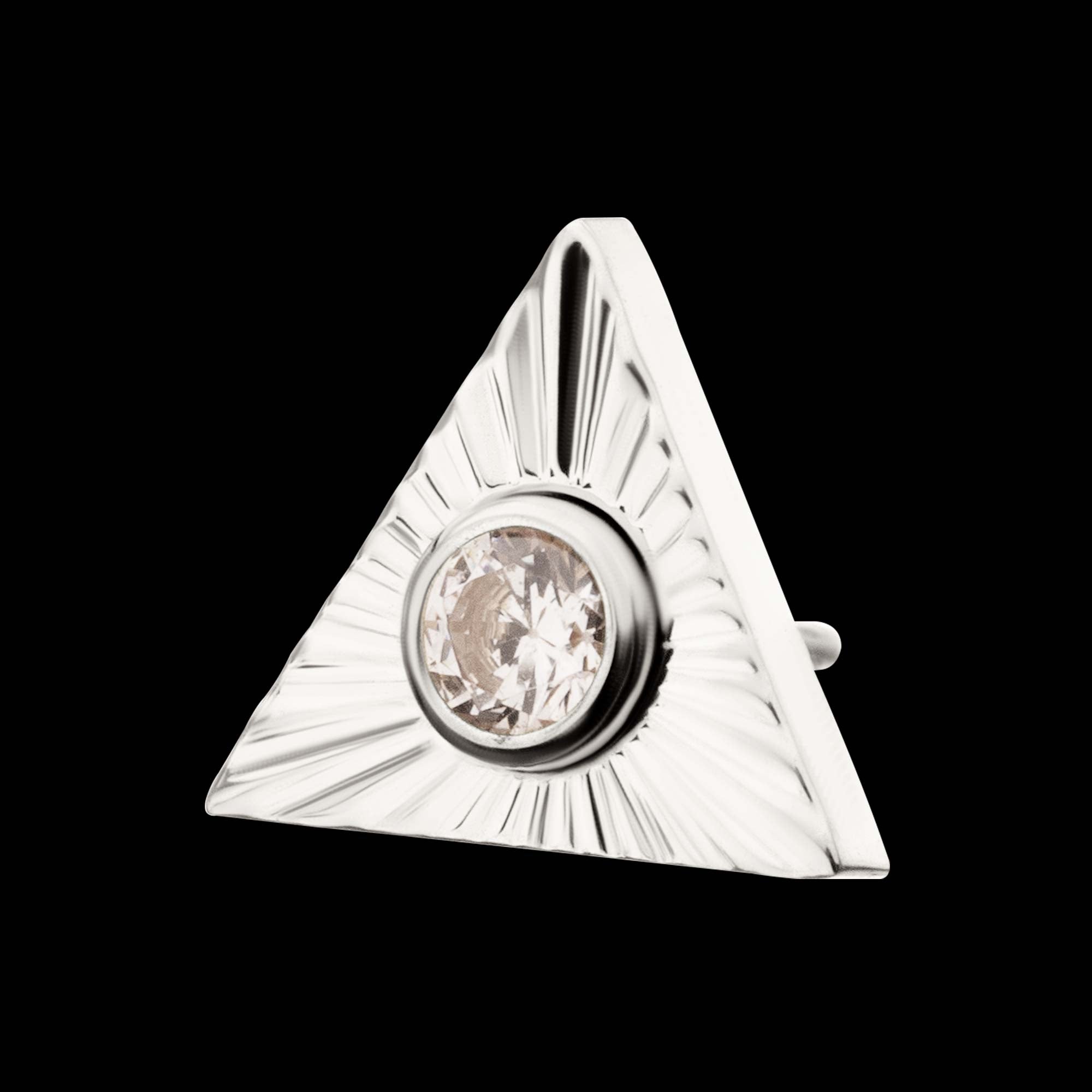 Corrugated Triangle with Bezel Gem Flatback Stud Earring / Nosering - Gem in Titanium