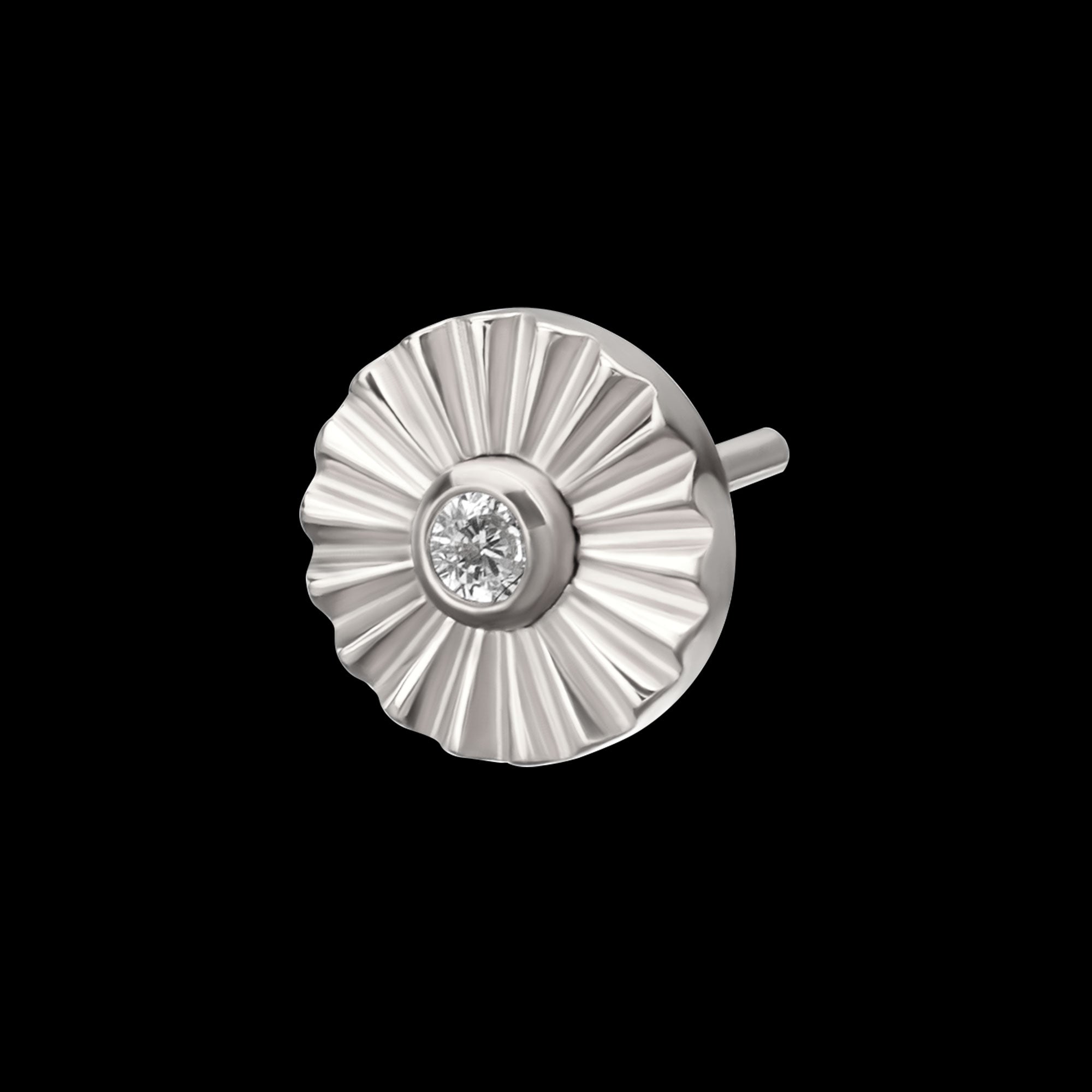 Radiant Corrugated Round with Bezel Gem Flatback Stud Earring / Nosering - Gem in Titanium