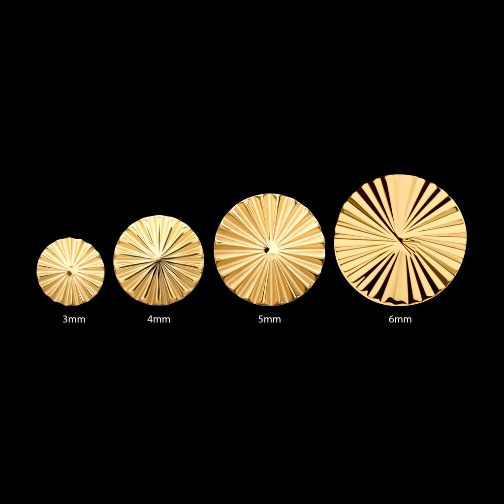 Radiant Corrugated Round Flatback Stud Earring / Nosering - 24Kt Gold PVD Titanium
