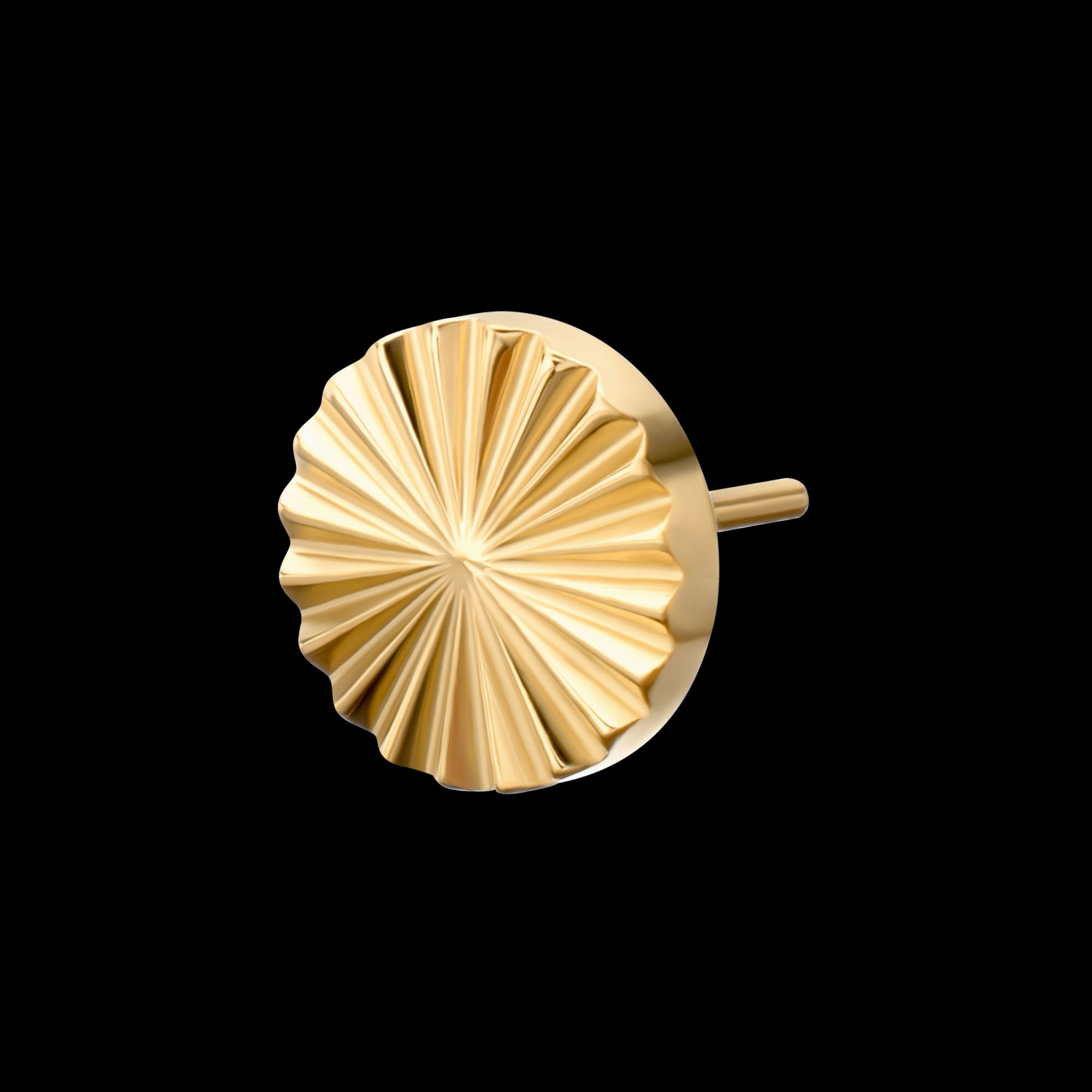 Radiant Corrugated Round Flatback Stud Earring / Nosering - 24Kt Gold PVD Titanium