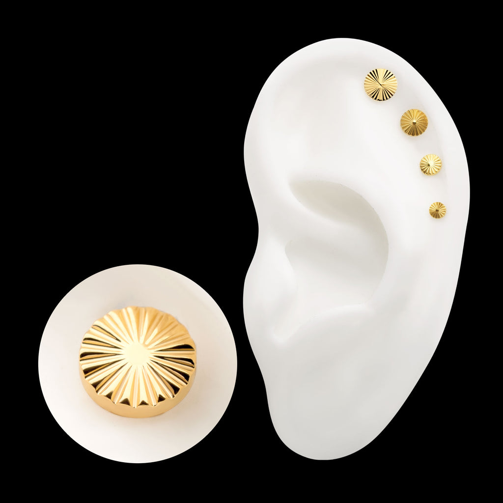 Radiant Corrugated Round Flatback Stud Earring / Nosering - 24Kt Gold PVD Titanium