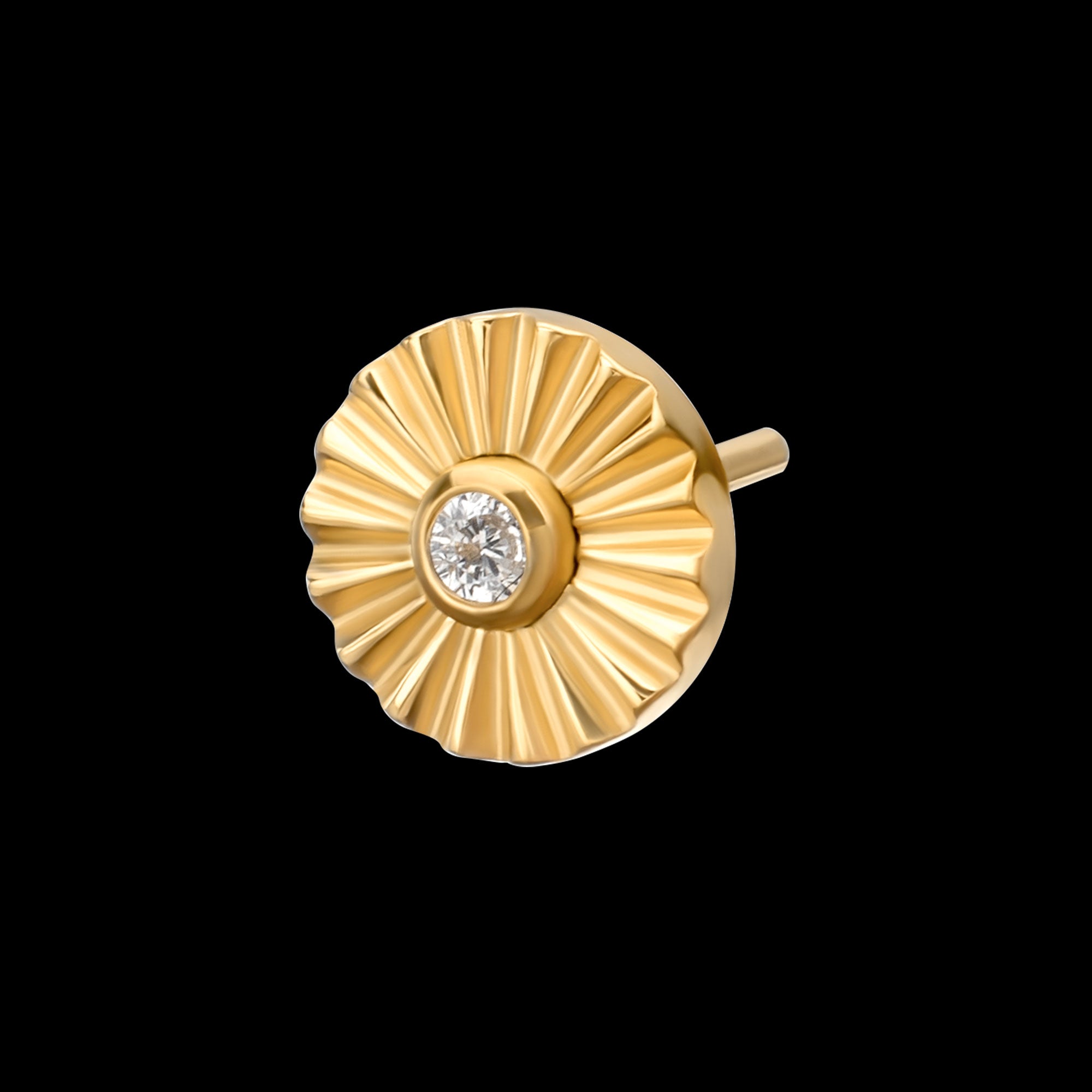 Radiant Corrugated Round with Bezel Gem Flatback Stud Earring / Nosering - Gem in 24Kt Gold PVD Titanium