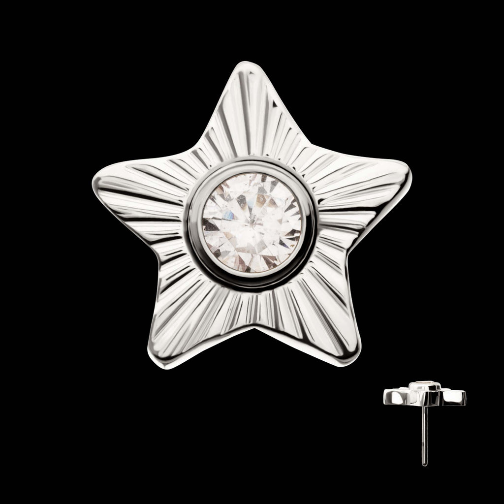 Corrugated Star with Bezel Gem Flatback Stud Earring / Nosering - Gem in Titanium