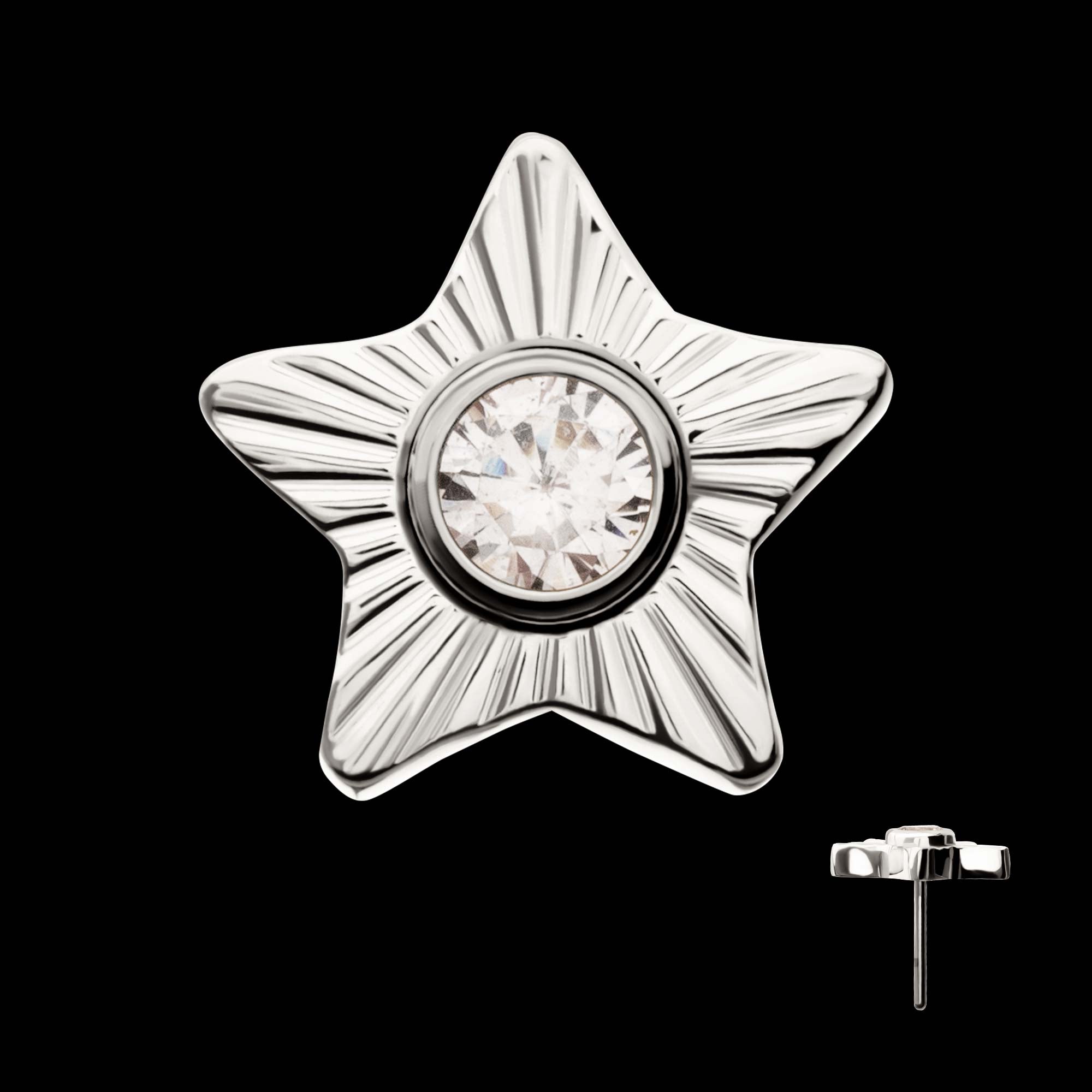 Corrugated Star with Bezel Gem Flatback Stud Earring / Nosering - Gem in Titanium
