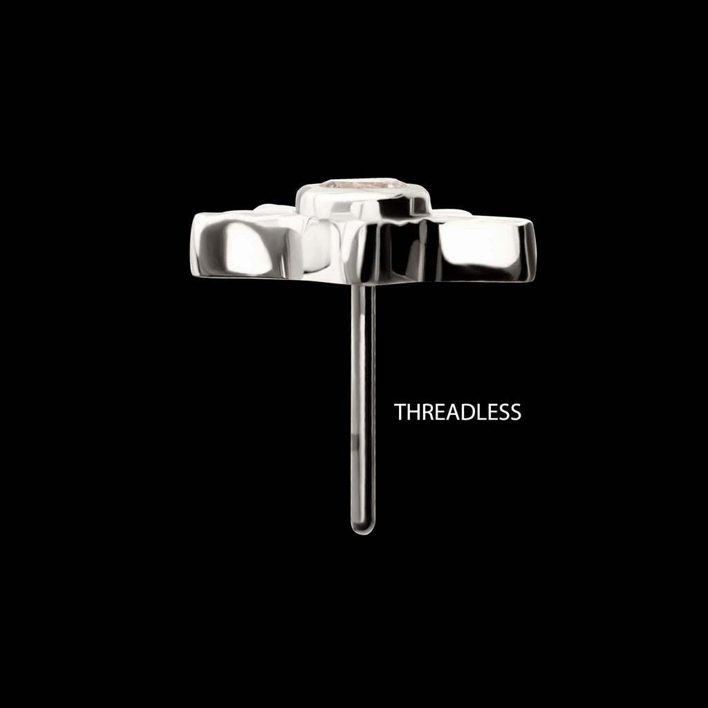 Corrugated Star with Bezel Gem Flatback Stud Earring / Nosering - Gem in Titanium