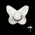 Corrugated Butterfly with Bezel Gem Flatback Stud Earring / Nosering - Gem in Titanium
