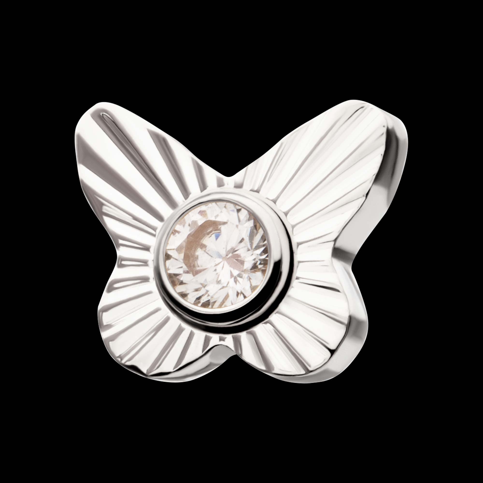 Corrugated Butterfly with Bezel Gem Flatback Stud Earring / Nosering - Gem in Titanium