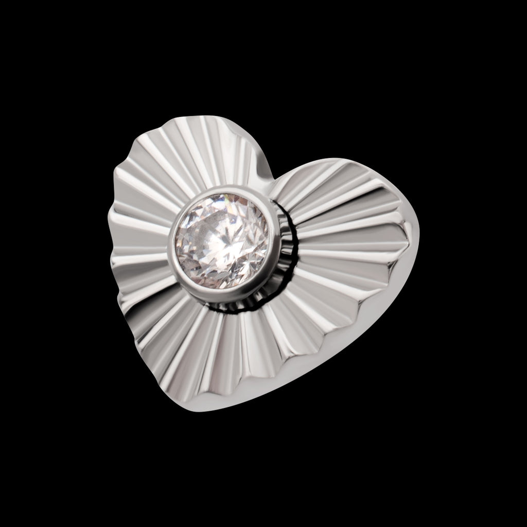 Corrugated Heart with Bezel Gem Flatback Stud Earring / Nosering - Gem in Titanium