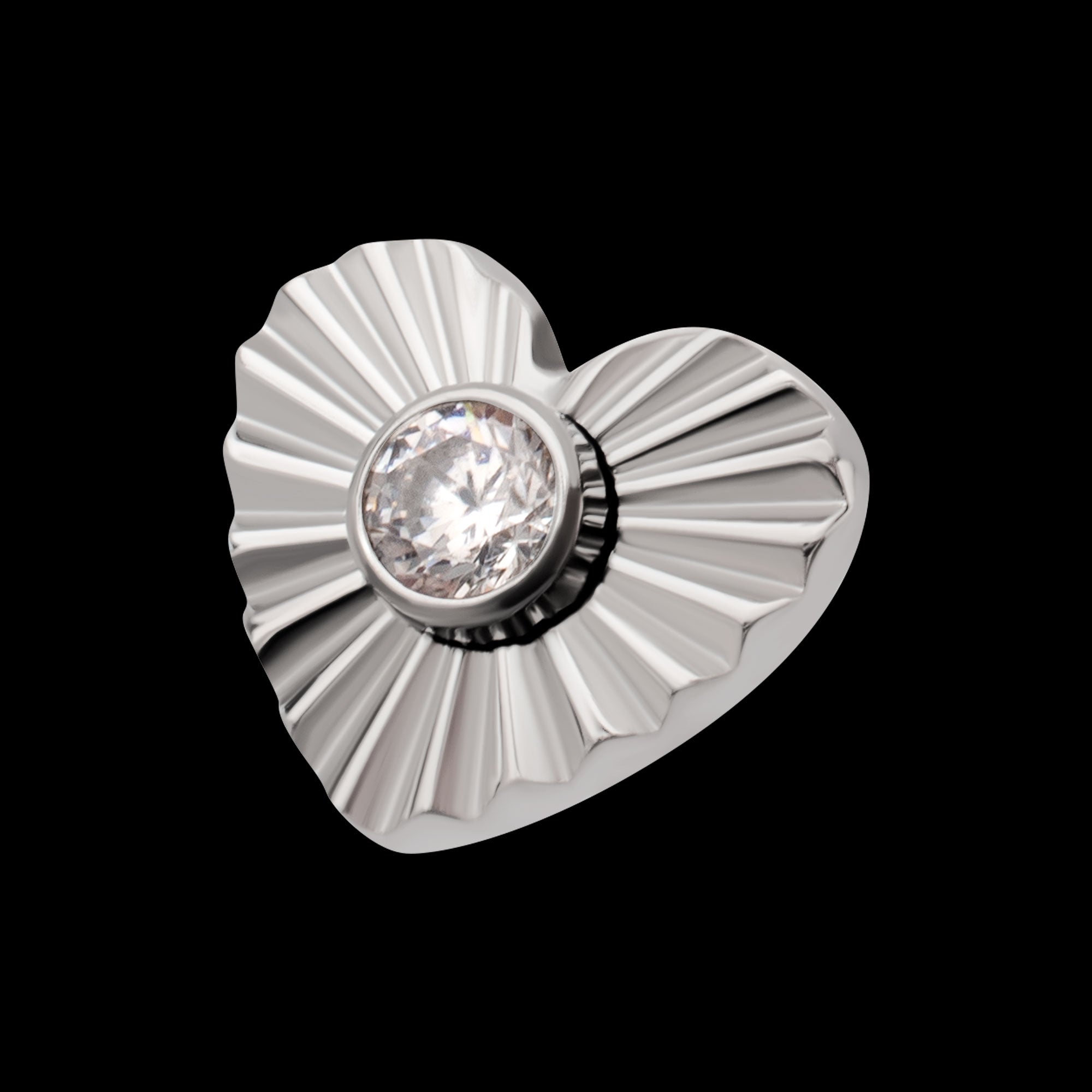 Corrugated Heart with Bezel Gem Flatback Stud Earring / Nosering - Gem in Titanium