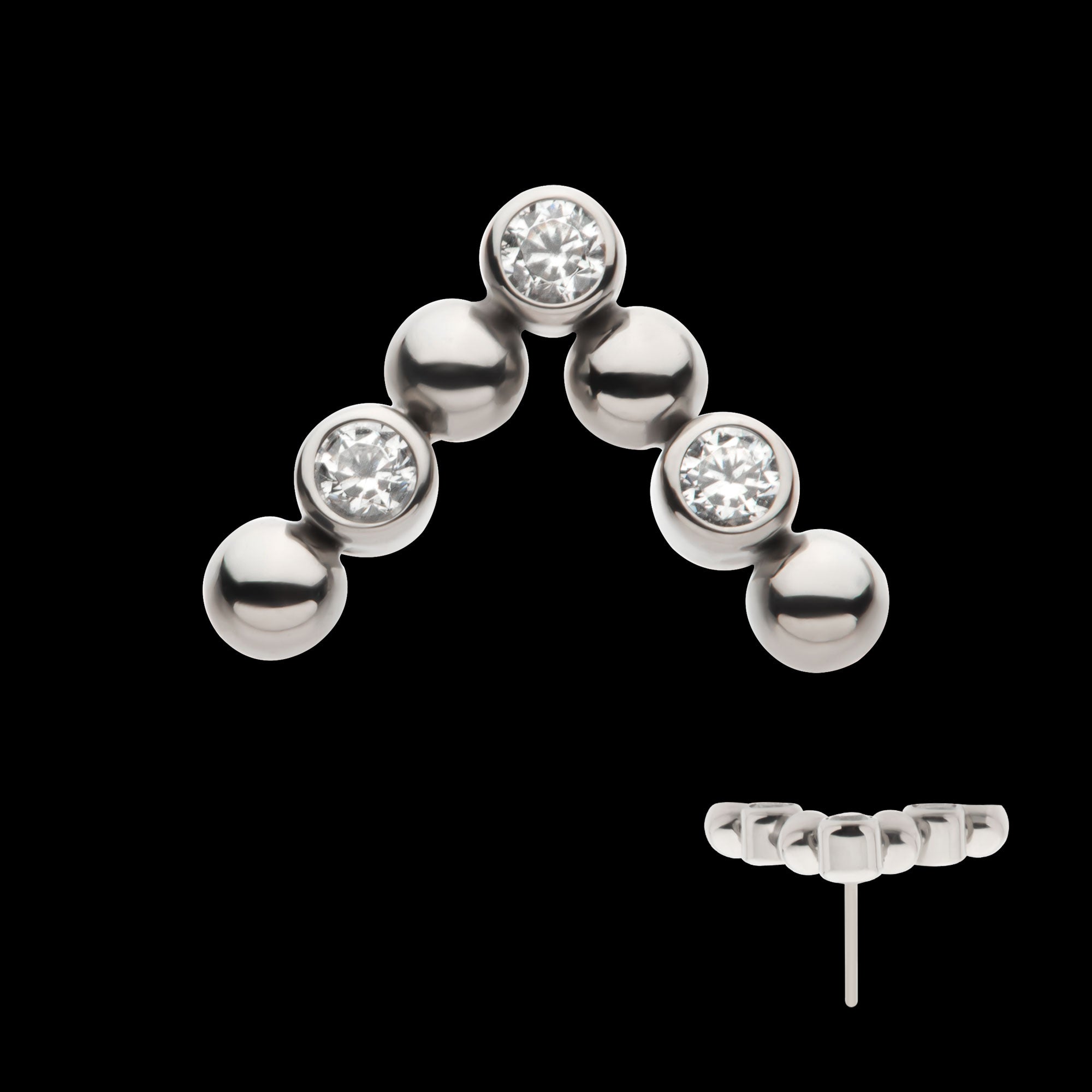 Beads & Bezel Set Round CZ Cluster Chevron Flatback Stud Earring / Nosering - CZ in Titanium