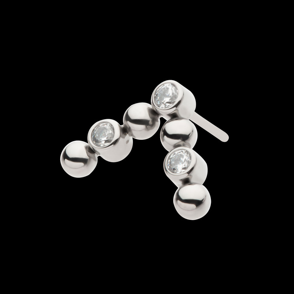 Beads & Bezel Set Round CZ Cluster Chevron Flatback Stud Earring / Nosering - CZ in Titanium