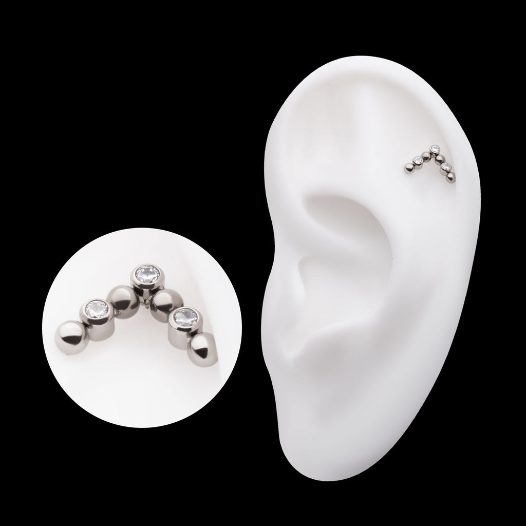 Beads & Bezel Set Round CZ Cluster Chevron Flatback Stud Earring / Nosering - CZ in Titanium