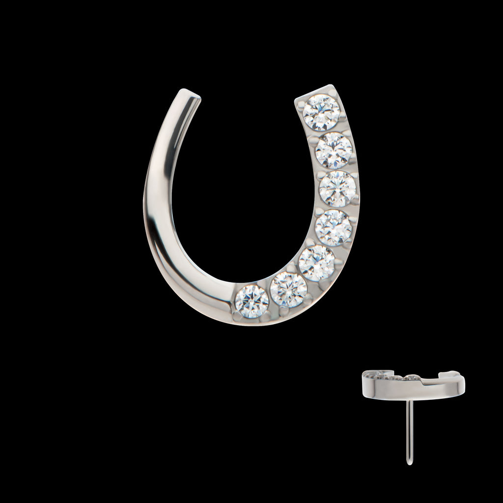 Paved Round CZ Horseshoe Shape Flatback Stud Earring / Nosering - CZ in Titanium