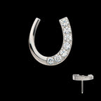 Paved Round CZ Horseshoe Shape Flatback Stud Earring / Nosering - CZ in Titanium