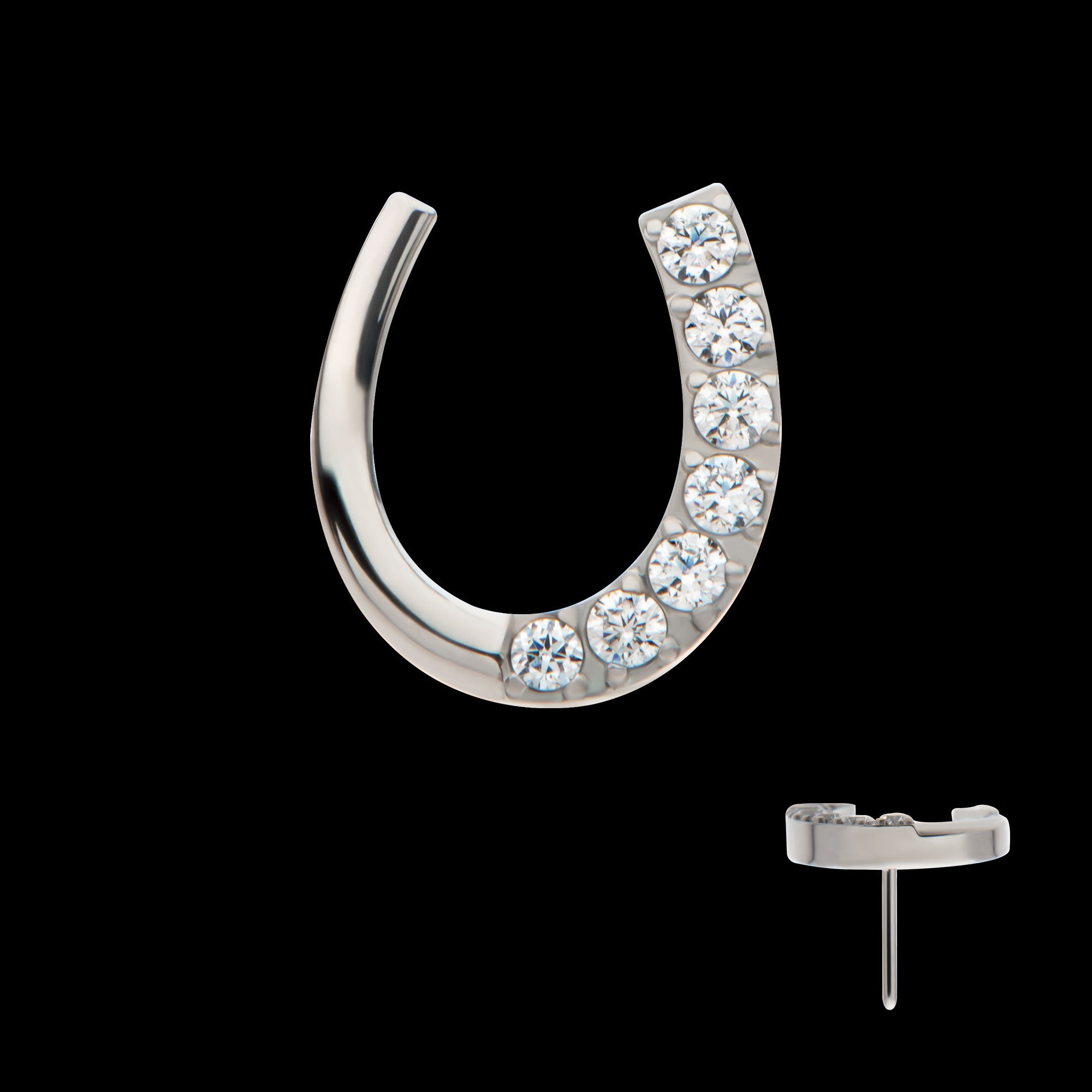 Paved Round CZ Horseshoe Shape Flatback Stud Earring / Nosering - CZ in Titanium