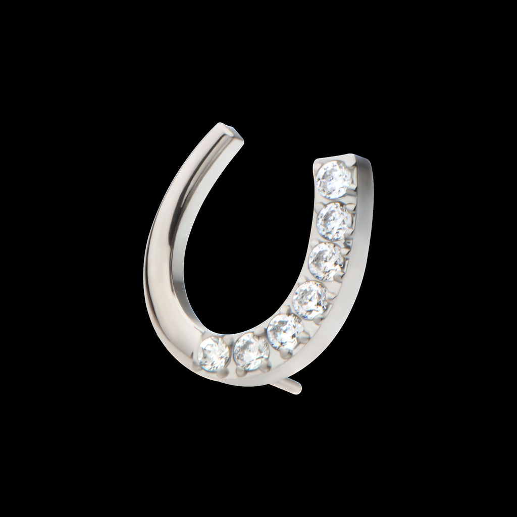 Paved Round CZ Horseshoe Shape Flatback Stud Earring / Nosering - CZ in Titanium