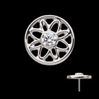 Bezel Set Gem Flower Mandala Flatback Stud Earring / Nosering - Gem in Titanium