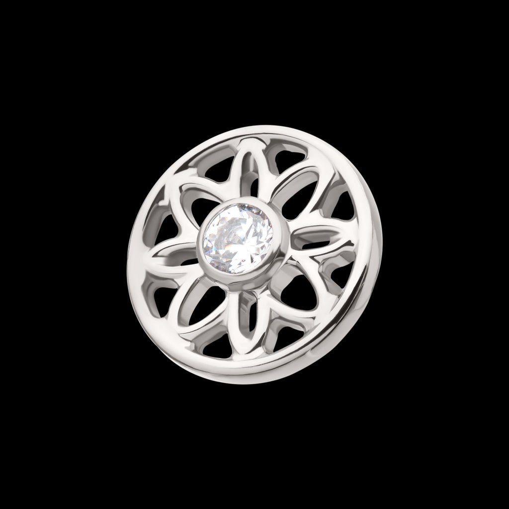 Bezel Set Gem Flower Mandala Flatback Stud Earring / Nosering - Gem in Titanium
