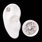 Bezel Set Gem Flower Mandala Flatback Stud Earring / Nosering - Gem in Titanium
