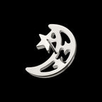 Open Crescent Moon and Stars Flatback Stud Earring / Nosering - Titanium