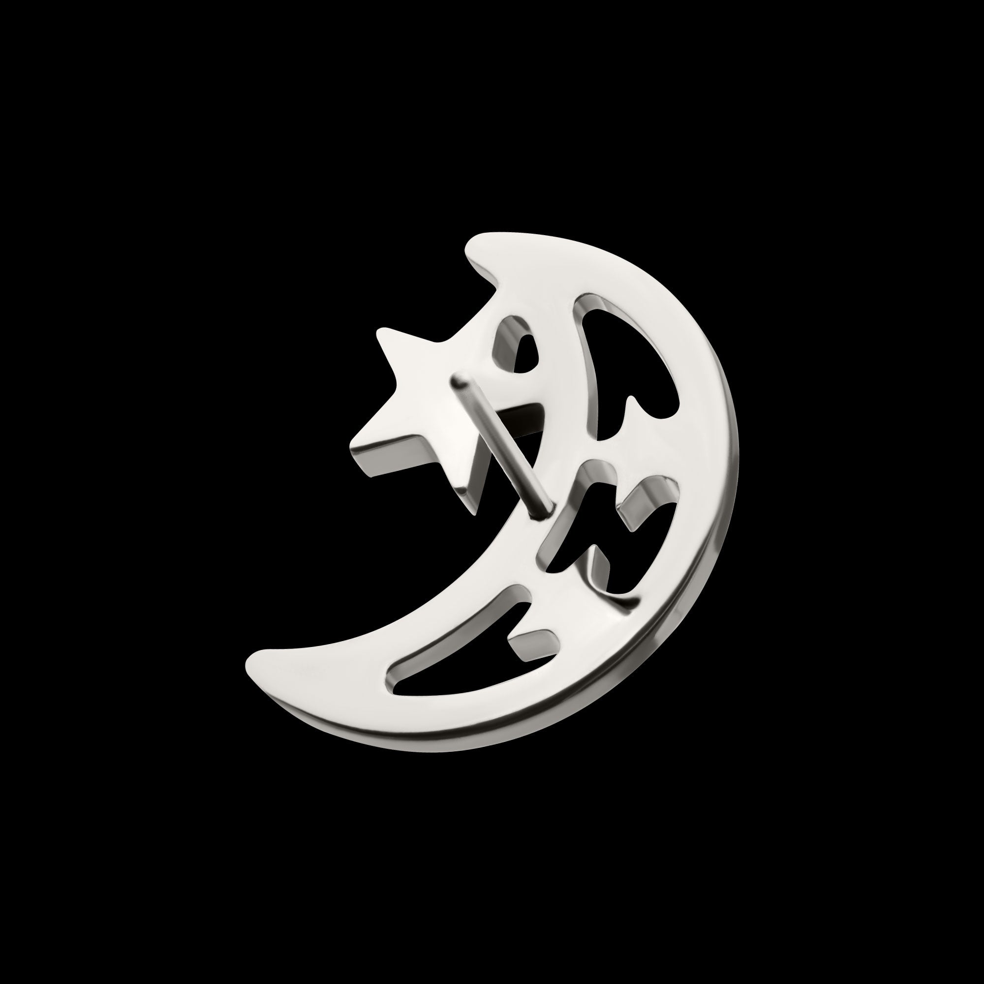 Open Crescent Moon and Stars Flatback Stud Earring / Nosering - Titanium