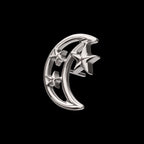 Open Crescent Moon and Stars Flatback Stud Earring / Nosering - Titanium