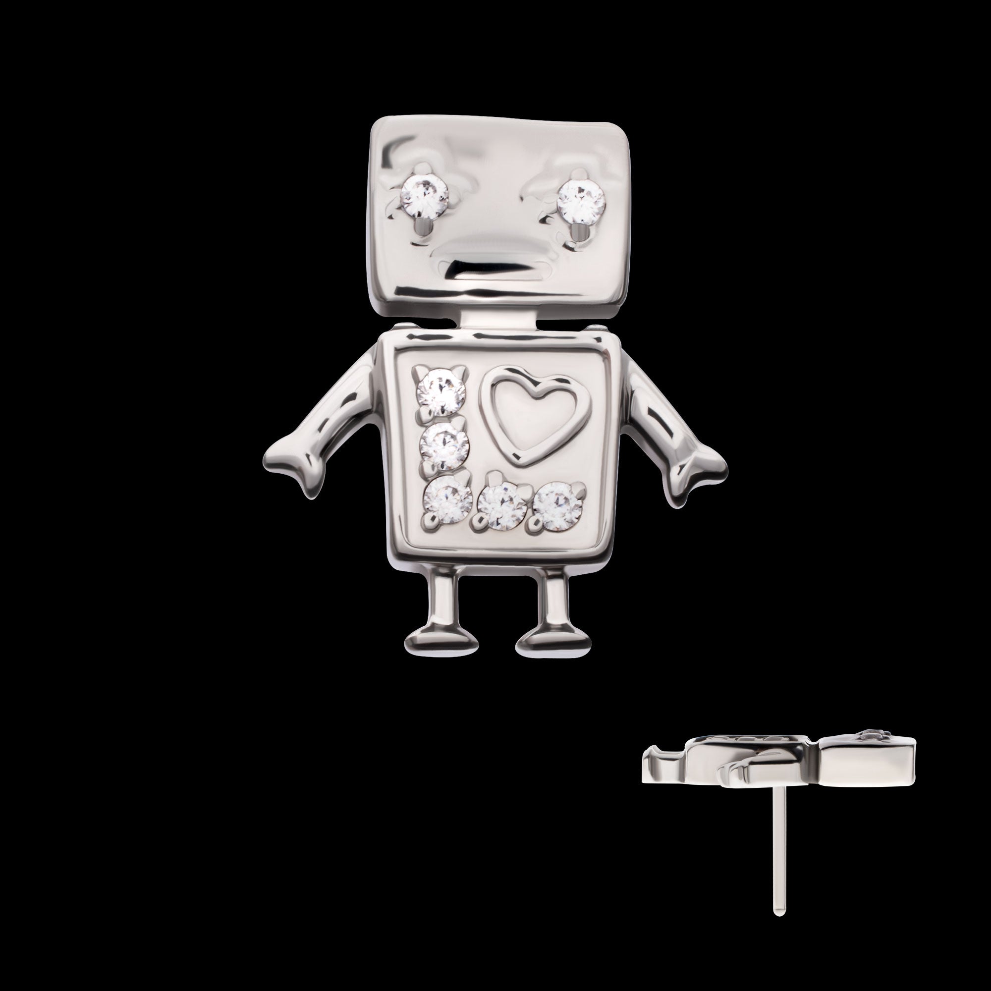 Prong Set Gem Robot Flatback Stud Earring / Nosering - Gem in Titanium