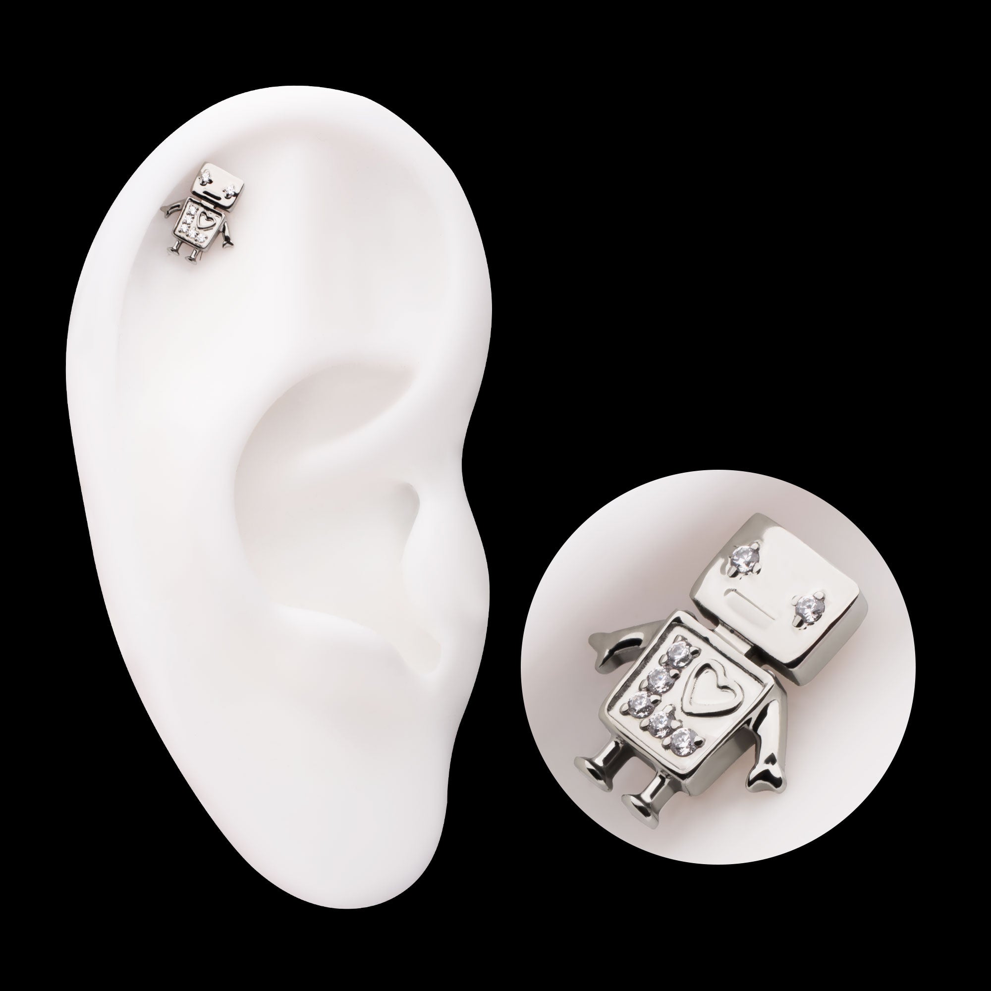 Prong Set Gem Robot Flatback Stud Earring / Nosering - Gem in Titanium