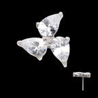 Prong Set Teardrop Gem 3-Cluster Flatback Stud Earring / Nosering - Gem in Titanium