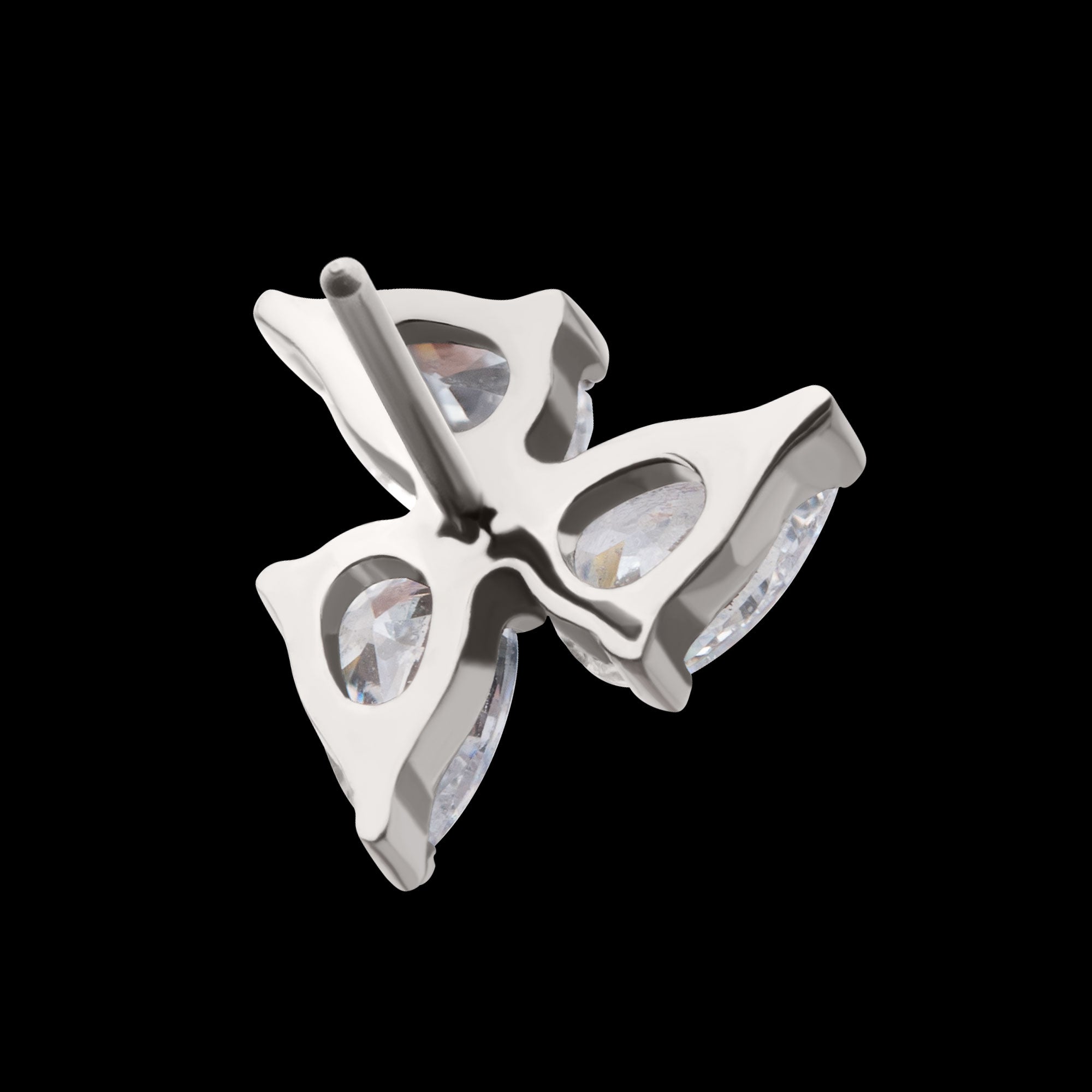 Prong Set Teardrop Gem 3-Cluster Flatback Stud Earring / Nosering - Gem in Titanium