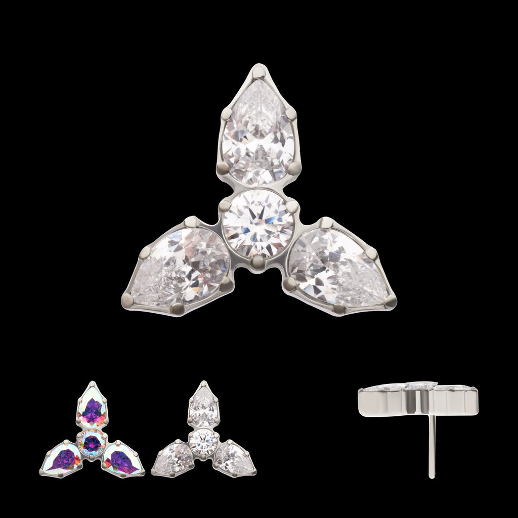 Teardrop Gem Trinity Flatback Stud Earring / Nosering - Gem in Titanium